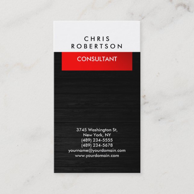 Graue Holzmuster White Red Business Card Visitenkarte (Vorderseite)
