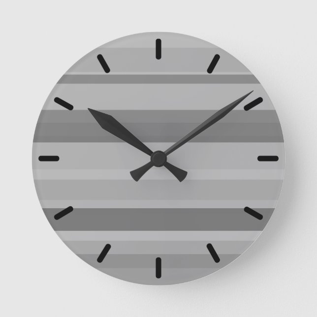 Graue horizontale Streifen Runde Wanduhr (Vorderseite)