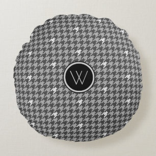 Graue Houndstooth-Rundkissen mit silbernem Akzent Rundes Kissen