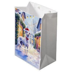 Graue-Hunde-Schneedorfgarnitur-Santa-Hut-Weihnacht Mittlere Geschenktüte