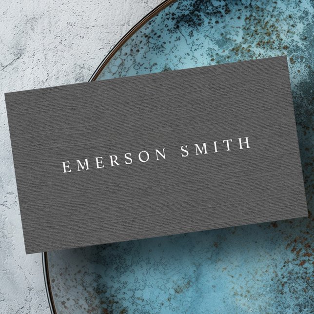Graue Imitate Leinen minimalistisch beruflich Visitenkarte (Gray faux linen minimalist professional business card)