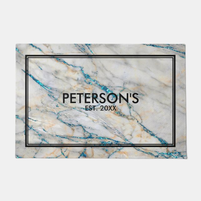 Graue Imitate Marble Blue Glitzern Fußmatte (Vorderseite)