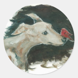 graue Jagdhund- und Finkmalerei! Runder Aufkleber
