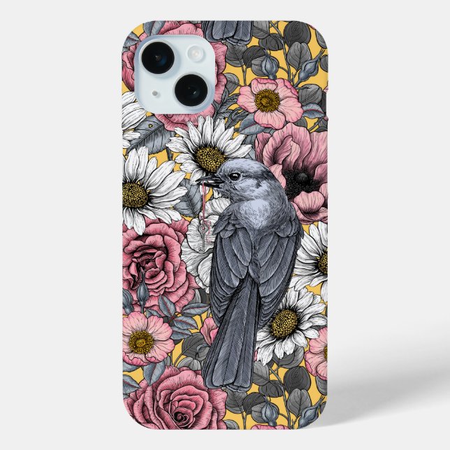 Graue Jay und Blume Case-Mate iPhone Hülle (Rückseite)