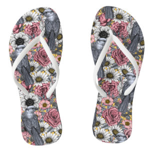 Graue Jay und Blume Flip Flops