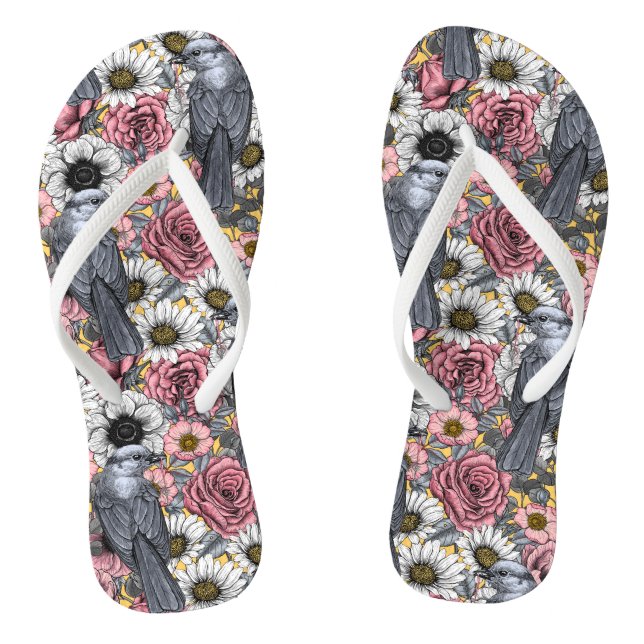 Graue Jay und Blume Flip Flops (Fußbett)