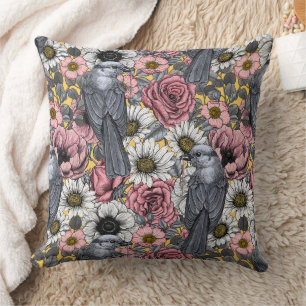 Graue Jay und Blume Kissen