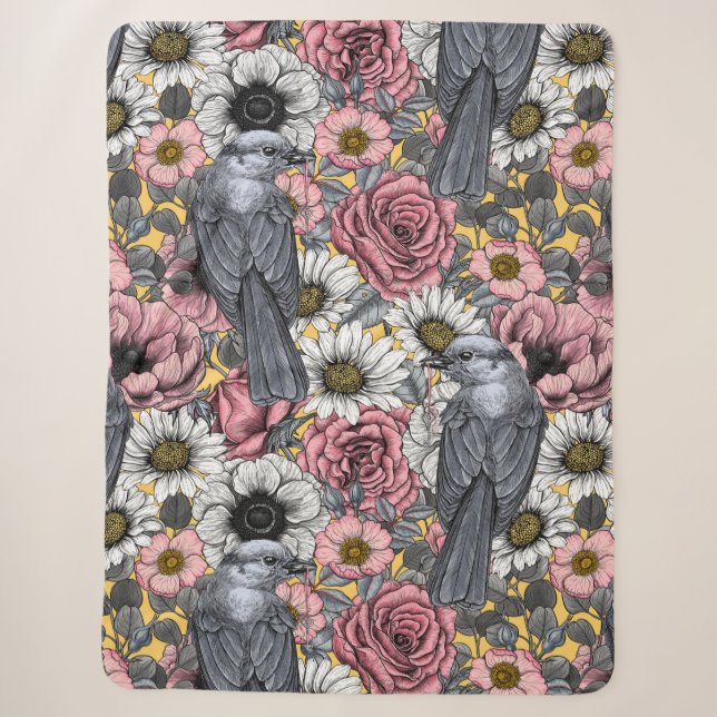 Graue Jay und Blume Sherpadecke (Vorderseite)