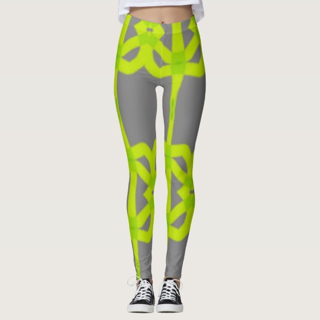 Graue Kalkgrün, Abstrakt Stretchpflanzen Leggings (Vorderseite)