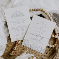 Graue Kalligrafie-Wildblumen-Hochzeit Vorder- und