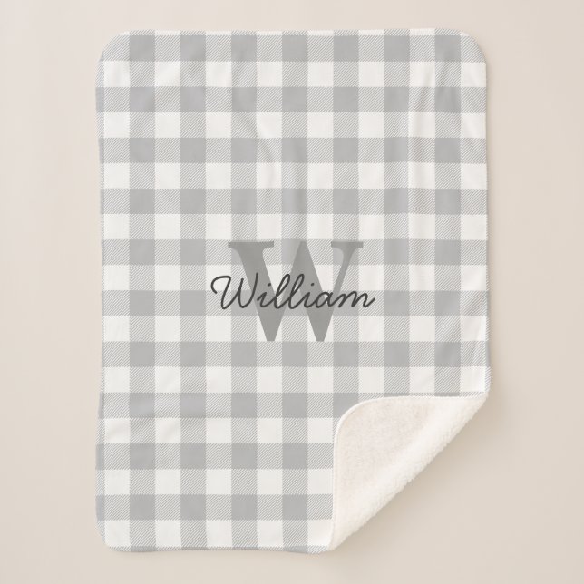 Graue karierte Muster-Decke Sherpadecke (Vorderseite)