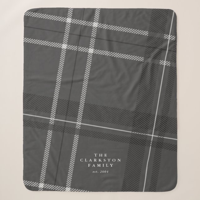 Graue karierte personalisierte Familie Sherpadecke (Vorderseite)