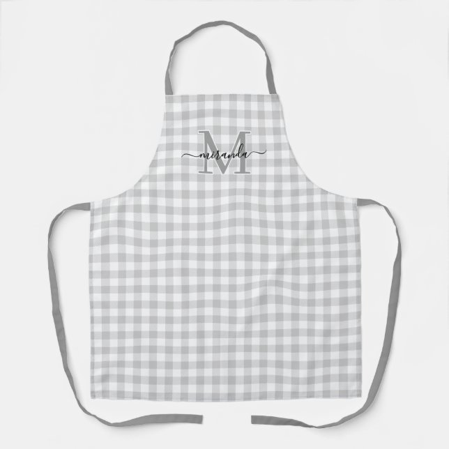 Graue Karo-Schürze mit Monogramm und Namen Schürze (Vorderseite)