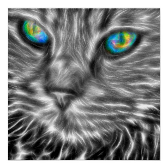 Graue Katze Art 20" x 20", Posterpapier (Semi-Glos Poster (Vorderseite)