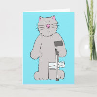 Graue Katze auf Krücke,