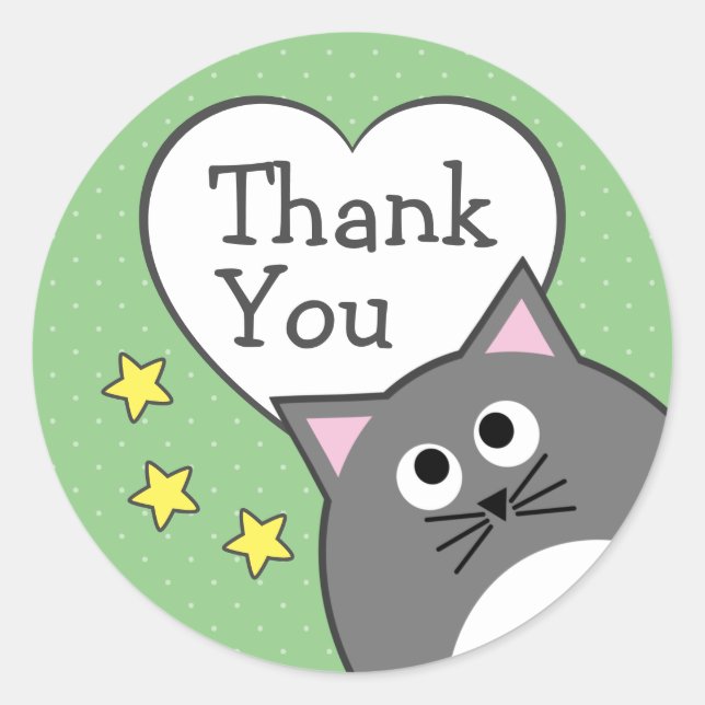 Graue Katze Danke klassische Rundaufkleber Runder Aufkleber (Vorderseite)