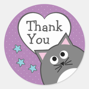 Graue Katze Danke Klassischer Rundaufkleber Runder Aufkleber