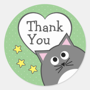 Graue Katze Danke Klassischer runder Aufkleber