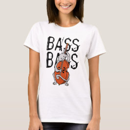 Graue Katze, die einen doppelten Bass oder einen a T-Shirt