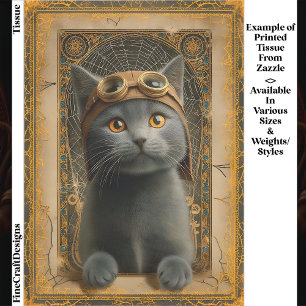 Graue Katze im aufwendigen Steampunk-Stil DZ8 Deco Seidenpapier