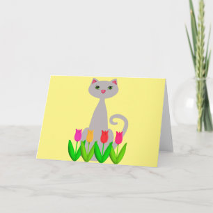 Graue Katze in den Frühlings-Blumen Karte