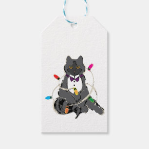 Graue Katze in den weihnachtlichen LIghts eingesch Geschenkanhänger