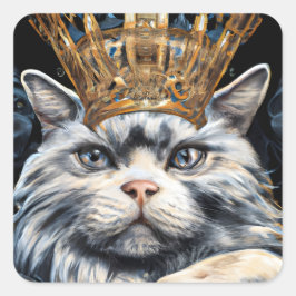 Graue Katze in einer Krone Quadratischer Aufkleber