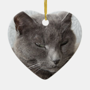 Graue Katze Keramik Ornament