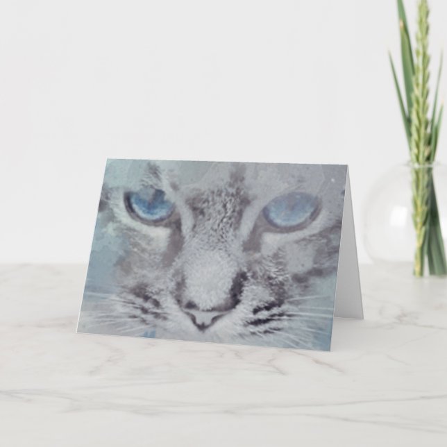 Graue Katze mit Blue Eyes Neue Zuhause Grußkarte Karte (Vorderseite)