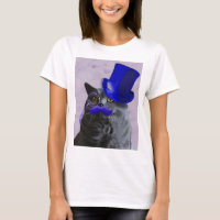 Graue Katze mit Blue Top Hat und Mustache