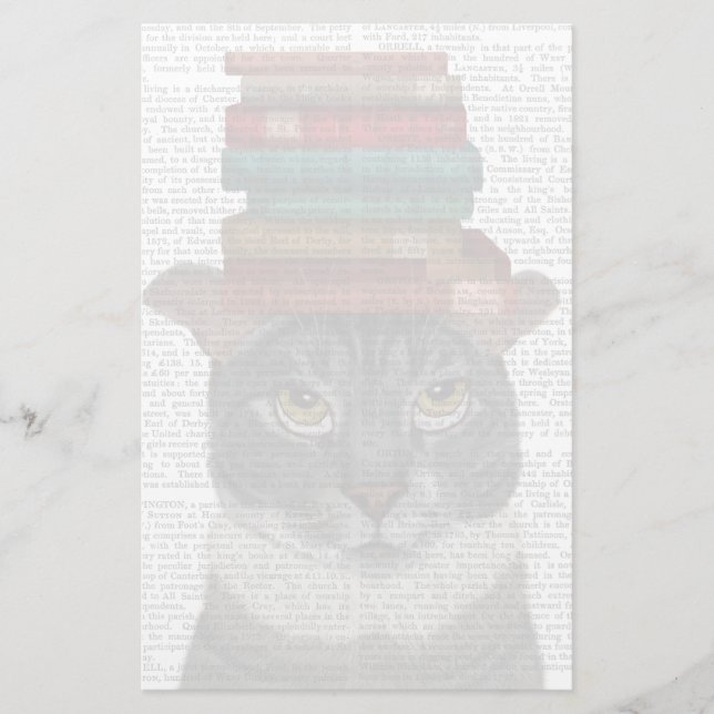 Graue Katze mit Büchern auf Kopf Briefpapier (Vorderseite)