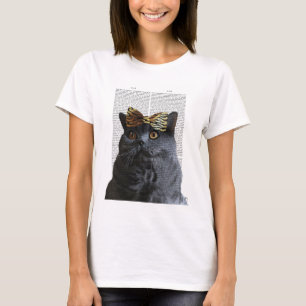 Graue Katze mit Leopard-Bogen T-Shirt