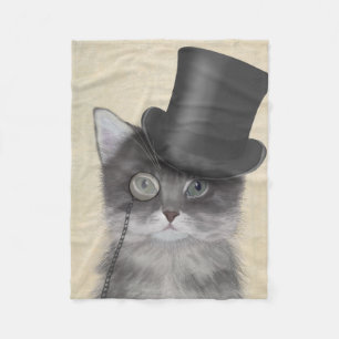 Graue Katze mit Top Hat Fleecedecke
