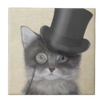 Graue Katze mit Top Hat Fliese<br><div class="desc">Katze,  grau mit Top Hat von FabFunky. Eine Paperkatze trägt einen lustigen Tophat und ein Monokel. | 191553D</div>