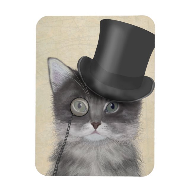 Graue Katze mit Top Hat Magnet (Vertikal)