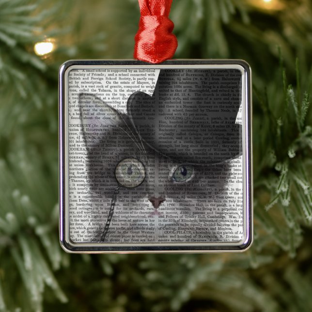 Graue Katze mit Top Hat Ornament Aus Metall (Baum)