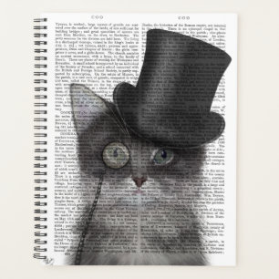 Graue Katze mit Top Hat Planer