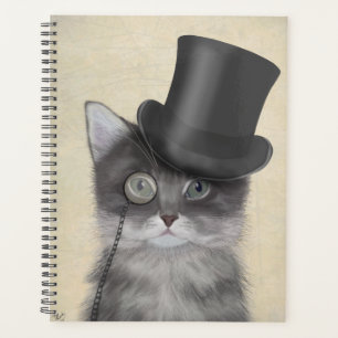Graue Katze mit Top Hat Planer