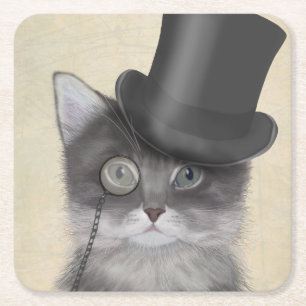 Graue Katze mit Top Hat Rechteckiger Pappuntersetzer