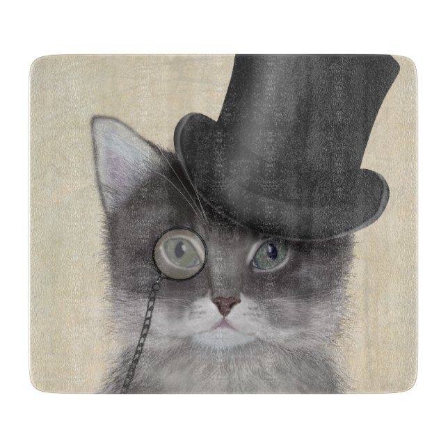 Graue Katze mit Top Hat Schneidebrett (Vorderseite)