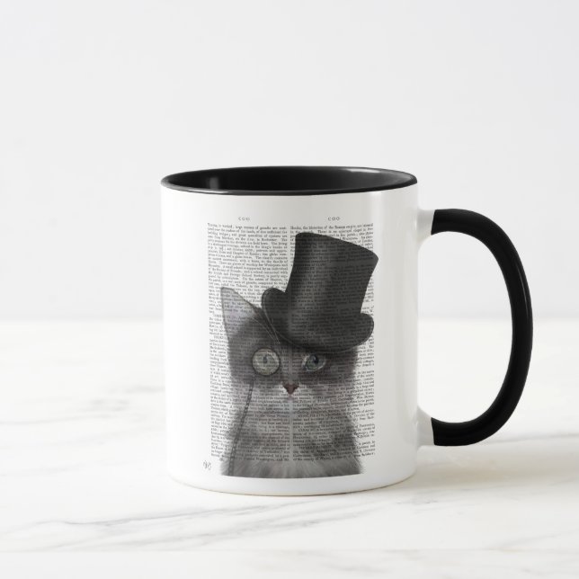 Graue Katze mit Top Hat Tasse (Rechts)