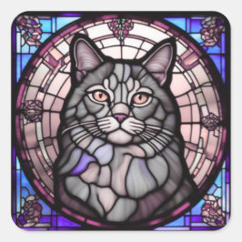 Graue Katze  Quadratischer Aufkleber