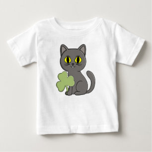 Graue Katze Shamrock-Kleeblatt-Anhänger Baby T-shirt
