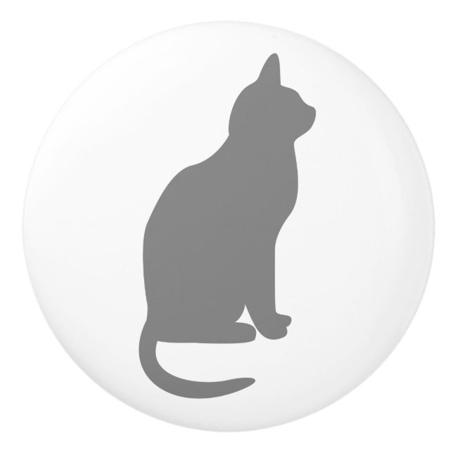 Graue Katze sitzend rechts Keramikknauf (Vorderseite)