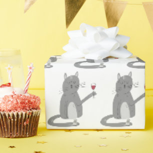 Graue Katze und Maus mit Wein Geschenkpapier