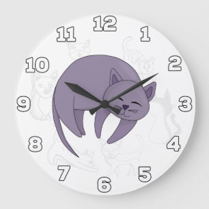 Graue Katzen Schlafen und Kitten Doodles Große Wanduhr
