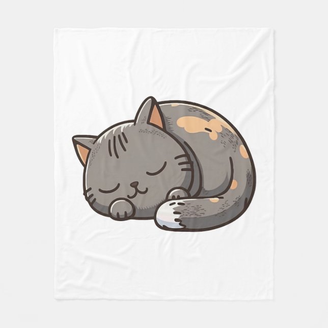 Graue Kawaii Schlafkatze Fleecedecke (Vorderseite)