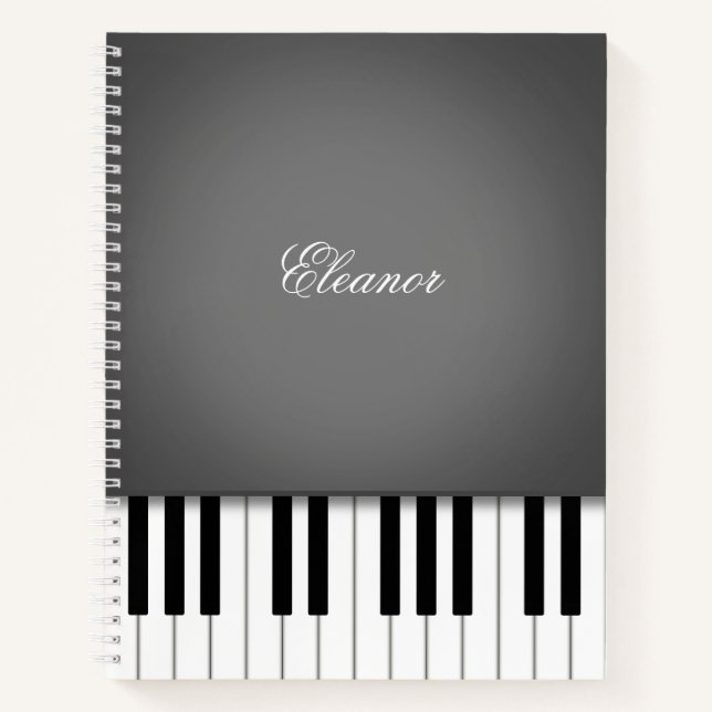 Graue Klaviermusik Tastatur nach Maß Notizbuch (Vorderseite)