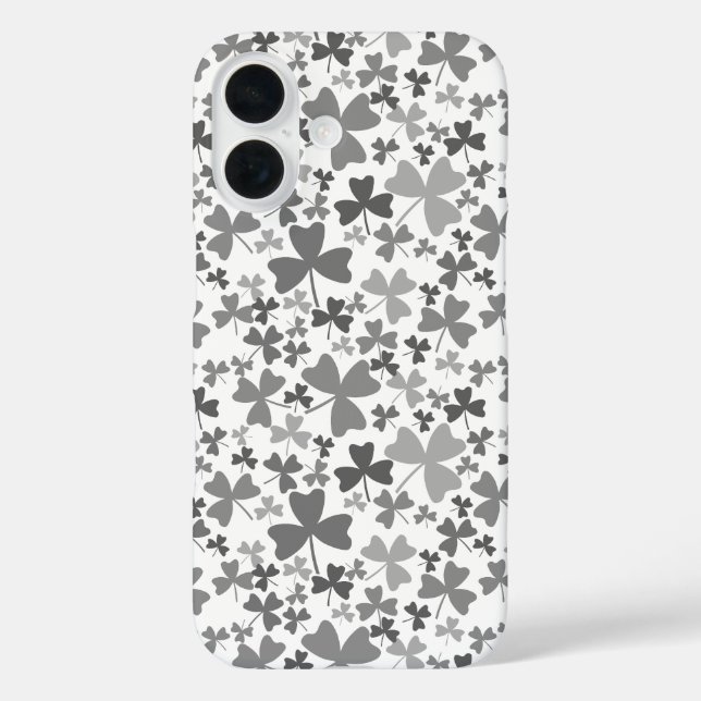 Graue Kleeblätter iPhone 16 Hülle (Rückseite)