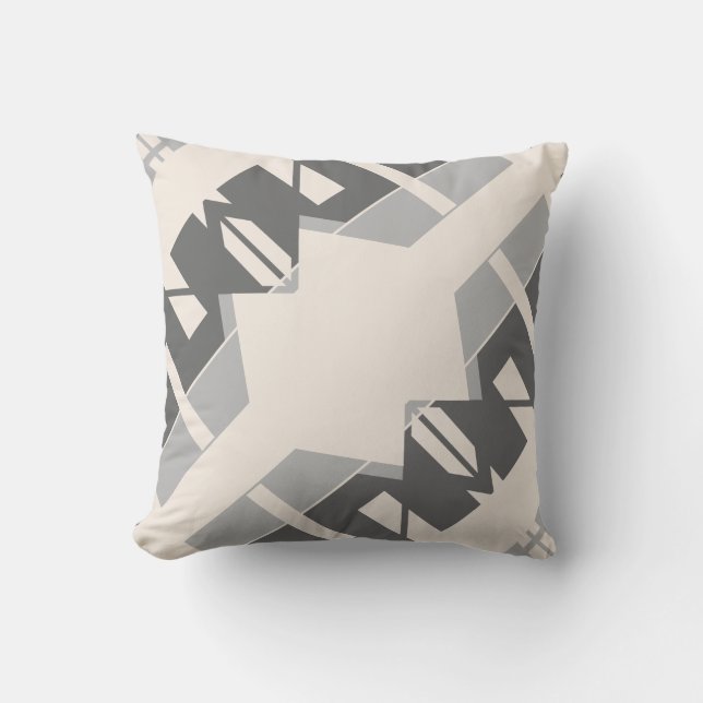 Graue Kohle Beige Formen Diagonal Abstrakt Kissen (Vorderseite)